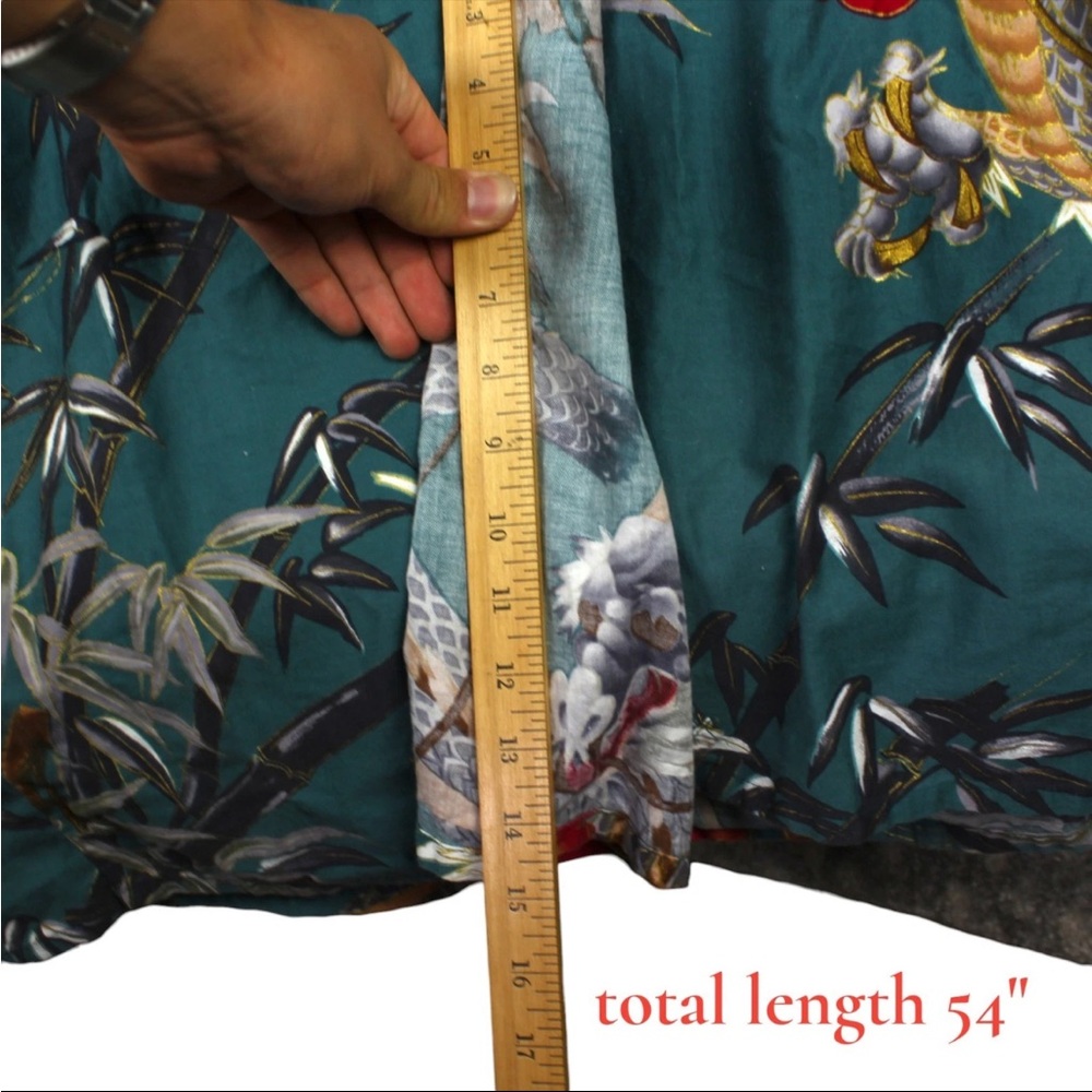 Vintage Japanese Kimono Dragon Tiger Paint 100% Cotton Teal Belted One Size - Picture 10 of 12
